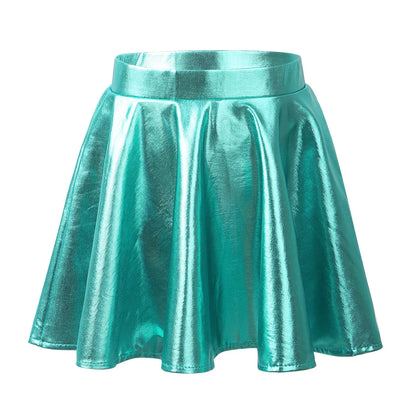 Girls Metallic Flared Pleated A-Line Mini Skater Skirt (Age 6-14 YRS)