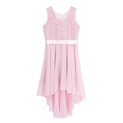 Girls Lace Floaty Dipped Hem Dress (Age 6-16 Years) Light Pink