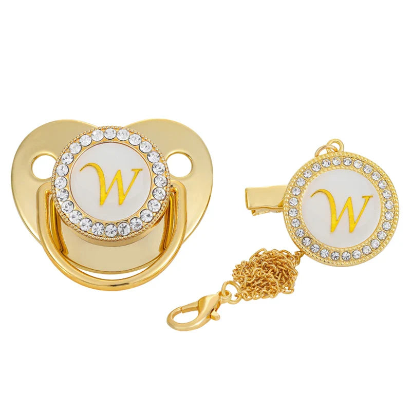 Personalised Baby Pacifier Clips Luxury Gold Bling Dummy