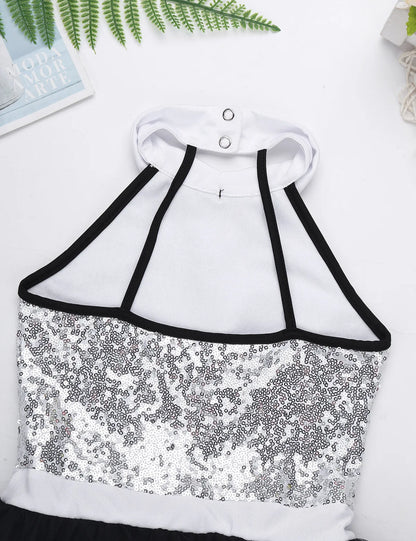 Girls Dance Sleeveless Sequin Leotard Dress (Age 4-14 YRS)