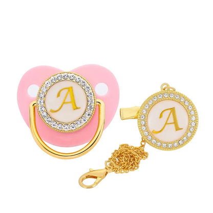Personalised Baby Pacifier Clips Luxury Gold Bling Dummy
