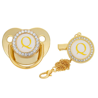 Personalised Baby Pacifier Clips Luxury Gold Bling Dummy