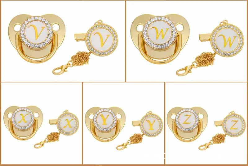 Personalised Baby Pacifier Clips Luxury Gold Bling Dummy