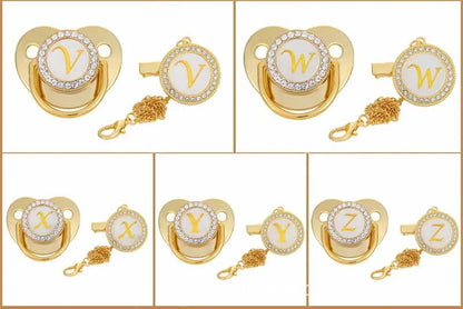 Personalised Baby Pacifier Clips Luxury Gold Bling Dummy
