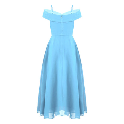 Girls Chiffon Off-the-Shoulder Adjustable A-Line Dress (Age 4-16 YRS)
