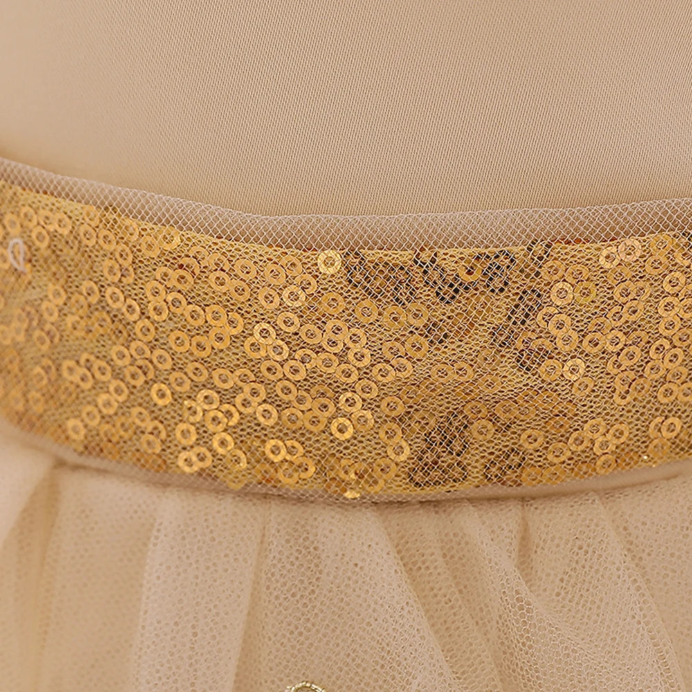 Girls Gold Sequin Bow Embroidered Dress (Age 9M-5YRS)
