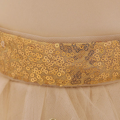 Girls Gold Sequin Bow Embroidered Dress (Age 9M-5YRS)