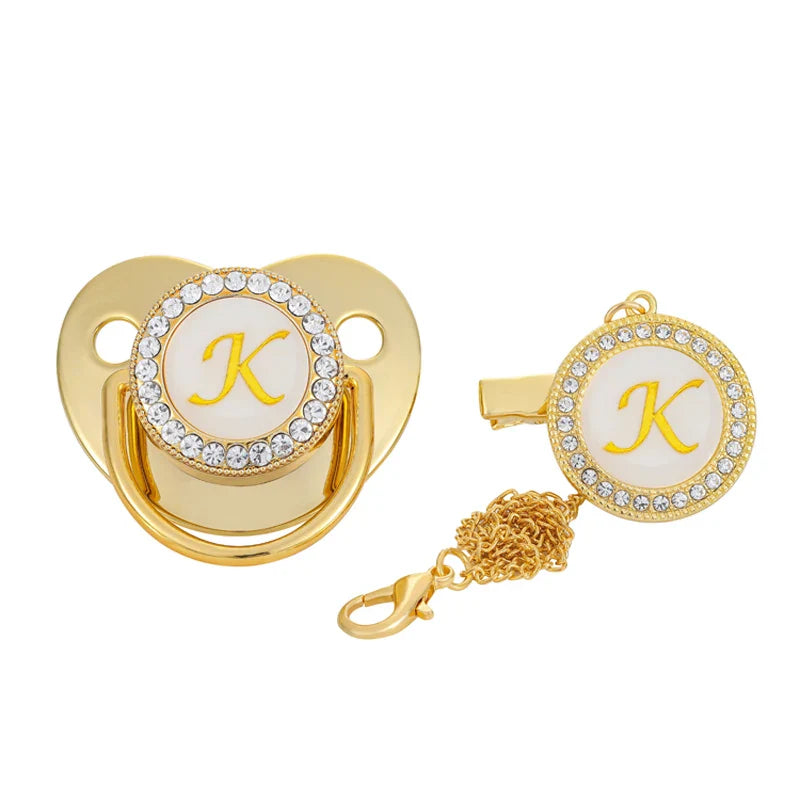 Personalised Baby Pacifier Clips Luxury Gold Bling Dummy