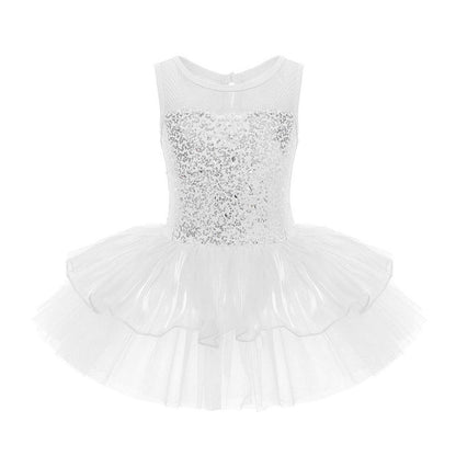 Girls Sequin Ballet Tutu Dress (Age 3-14YRS) White