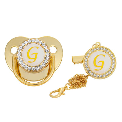 Personalised Baby Pacifier Clips Luxury Gold Bling Dummy