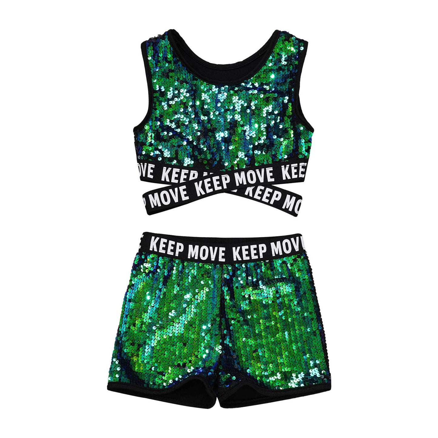 Girls Sequin Dance Top & Shorts Set (Age 4-16YRS)