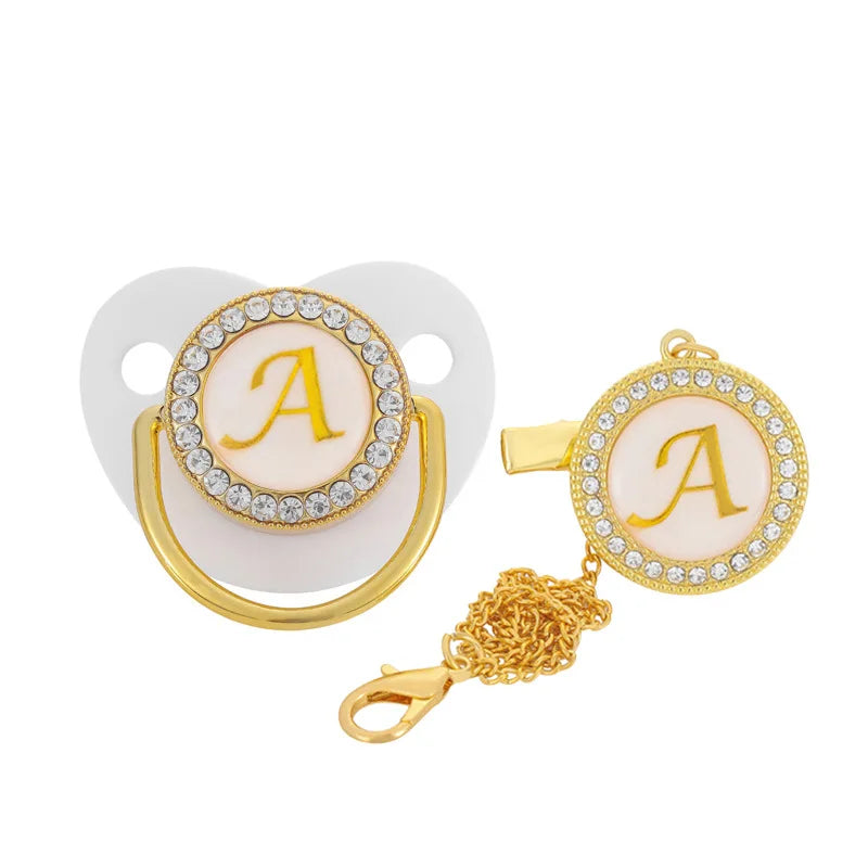 Personalised Baby Pacifier Clips Luxury Gold Bling Dummy