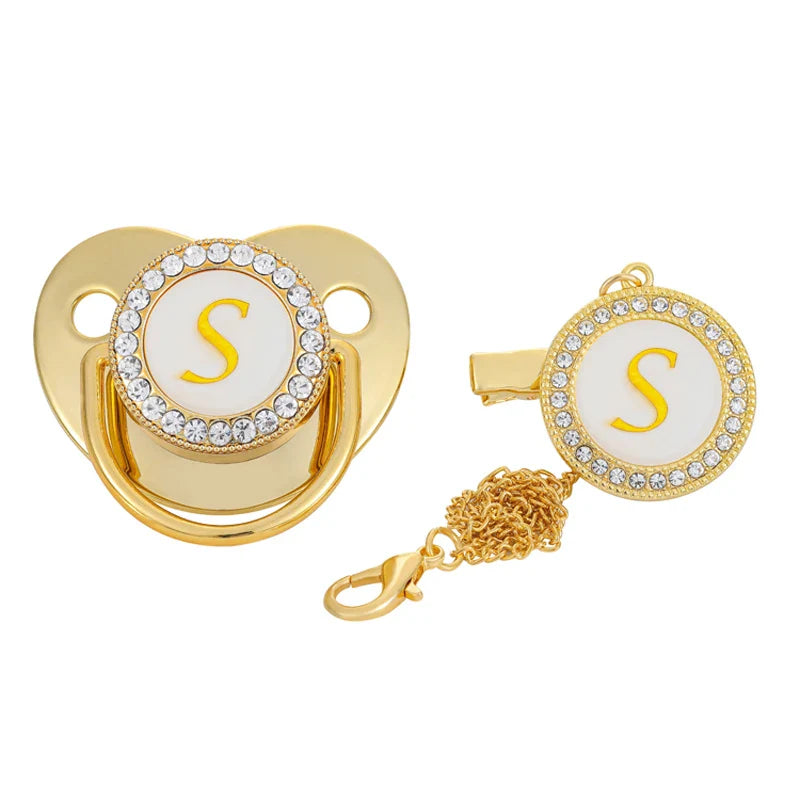 Personalised Baby Pacifier Clips Luxury Gold Bling Dummy