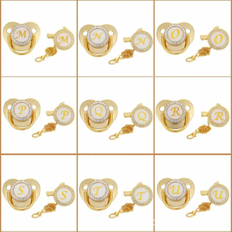 Personalised Baby Pacifier Clips Luxury Gold Bling Dummy
