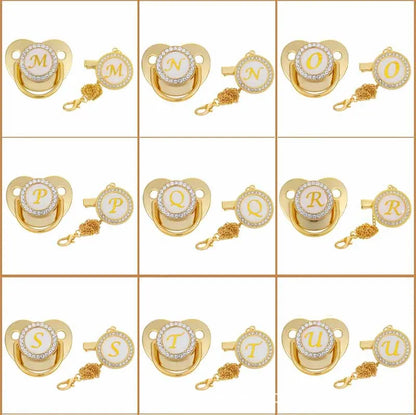 Personalised Baby Pacifier Clips Luxury Gold Bling Dummy