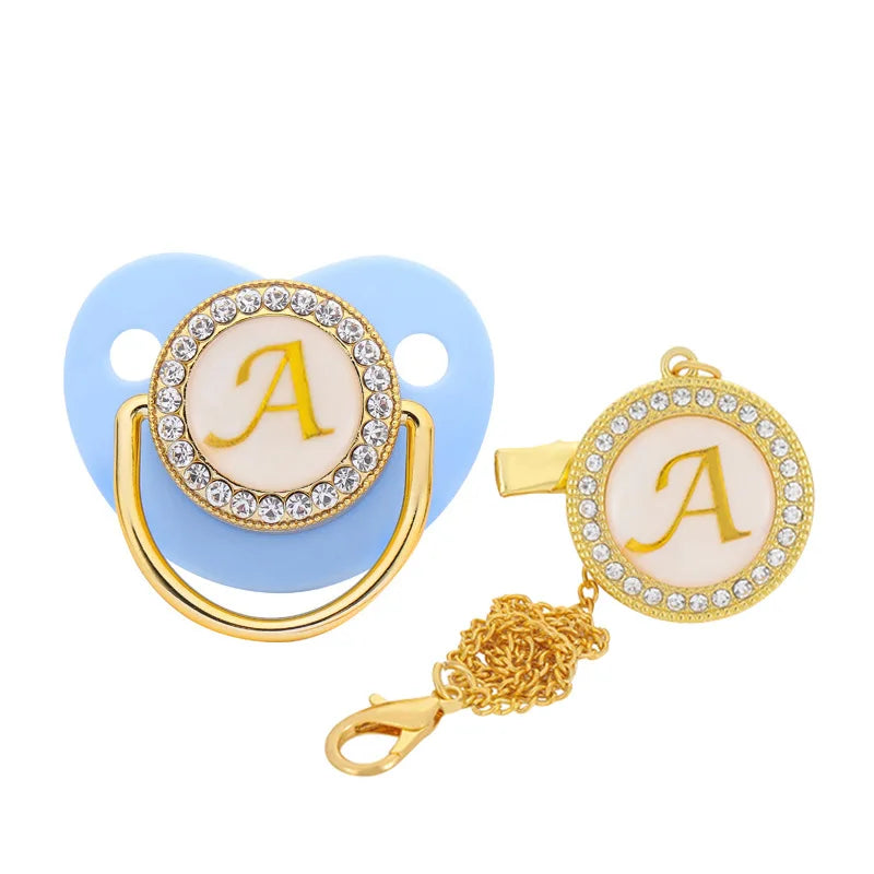 Personalised Baby Pacifier Clips Luxury Gold Bling Dummy