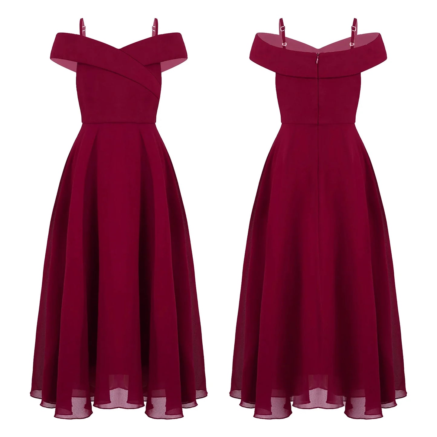 Girls Chiffon Off-the-Shoulder Adjustable A-Line Dress (Age 4-16 YRS)