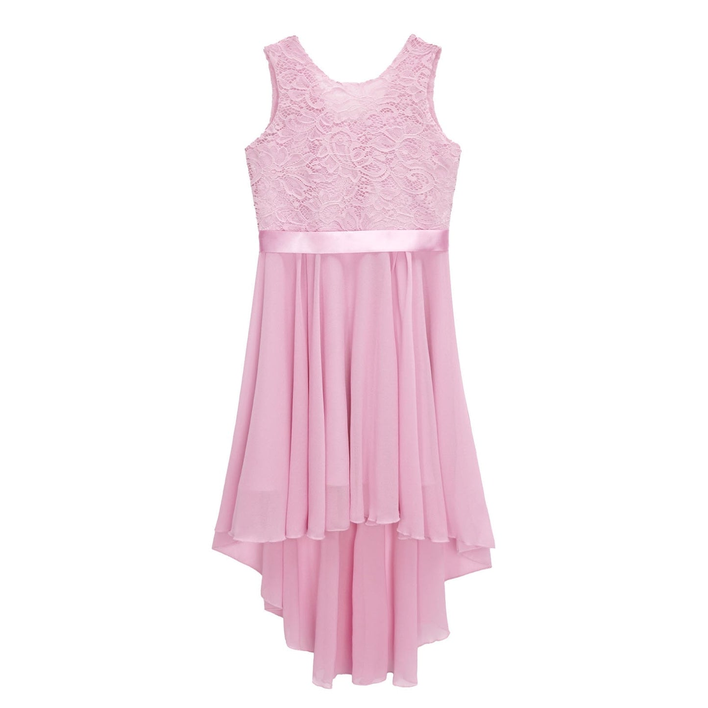 Girls Lace Floaty Dipped Hem Dress (Age 6-16 Years) Pink