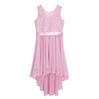 Girls Lace Floaty Dipped Hem Dress (Age 6-16 Years) Pink
