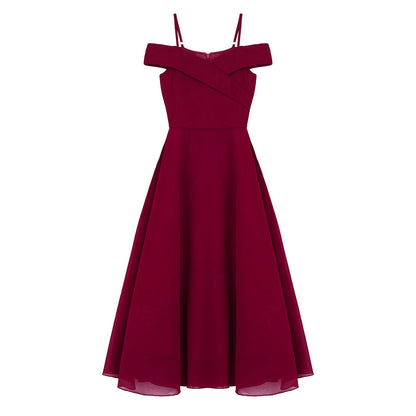 Girls Chiffon Off-the-Shoulder Adjustable A-Line Dress (Age 4-16 YRS)