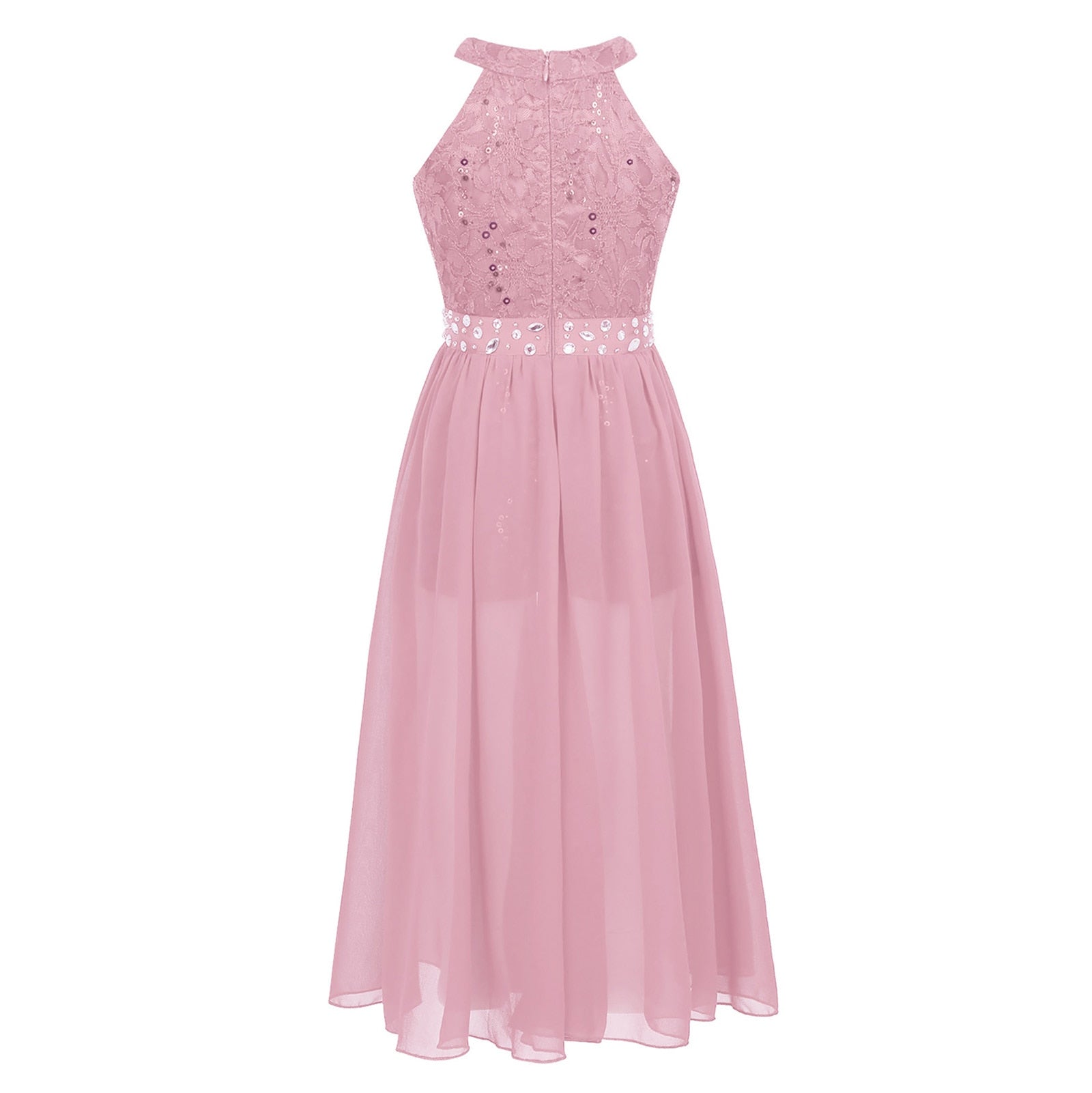 Girls Floaty Dipped Hem Rhinestone Embellished Dress (Age 4-16 YRS)