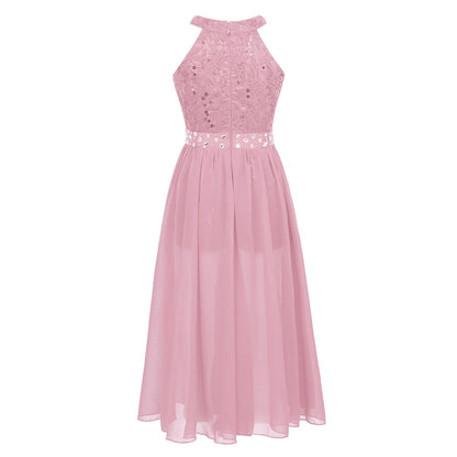 Girls Floaty Dipped Hem Rhinestone Embellished Dress (Age 4-16 YRS)