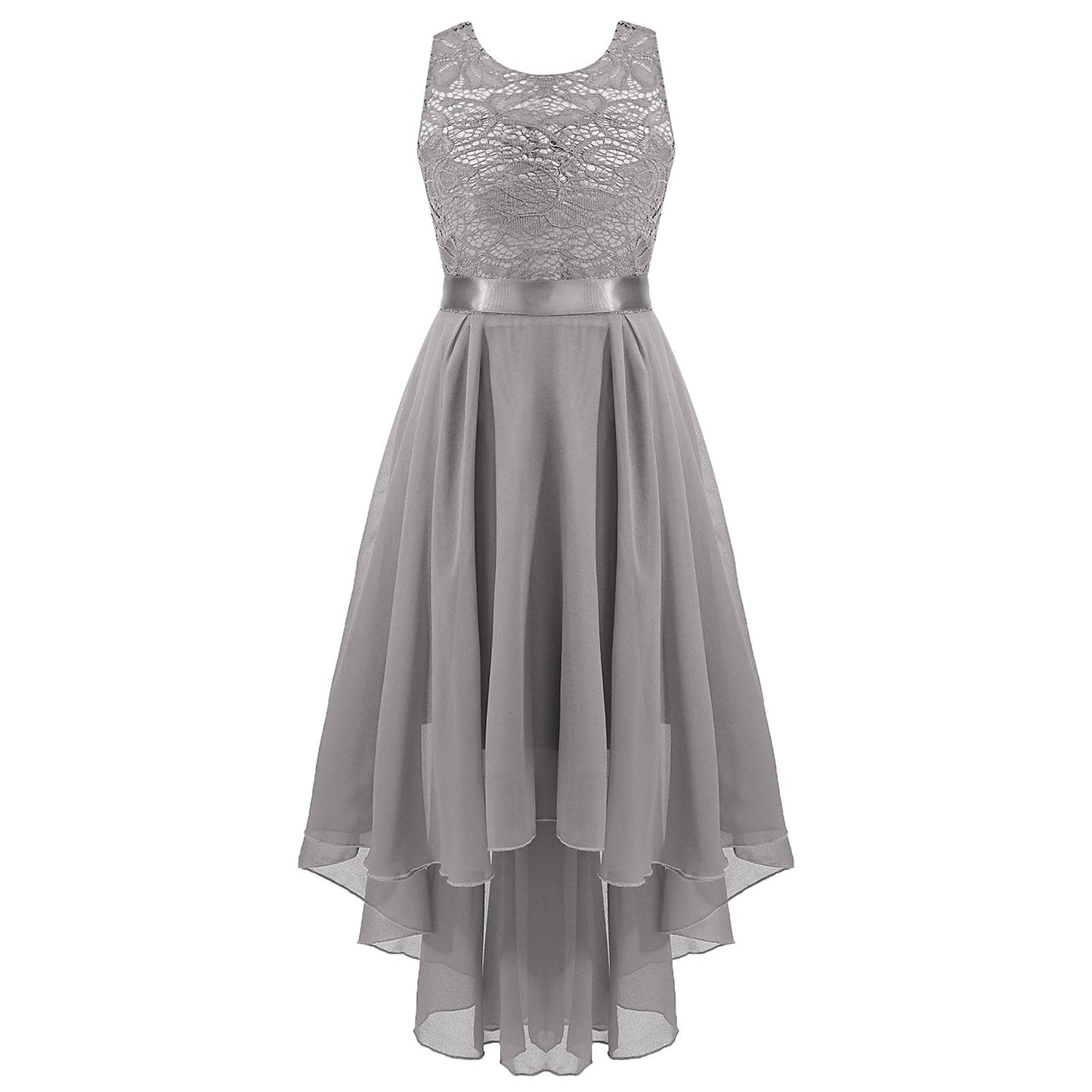 Girls Lace Floaty Dipped Hem Dress (Age 6-16 Years) Grey