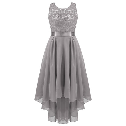 Girls Lace Floaty Dipped Hem Dress (Age 6-16 Years) Grey