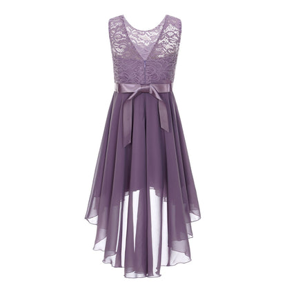 Girls Lace Floaty Dipped Hem Dress (Age 6-16 Years)