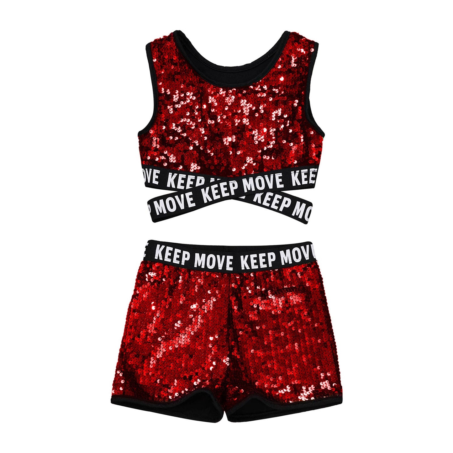 Girls Sequin Dance Top & Shorts Set (Age 4-16YRS)