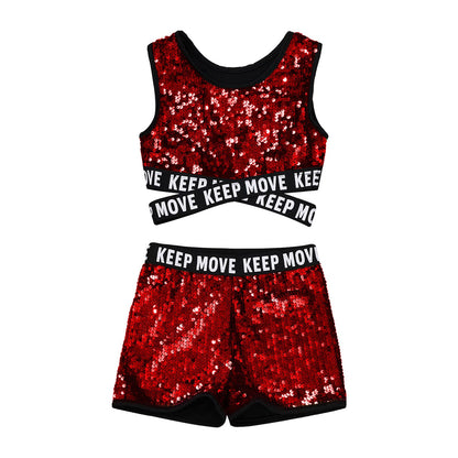 Girls Sequin Dance Top & Shorts Set (Age 4-16YRS)