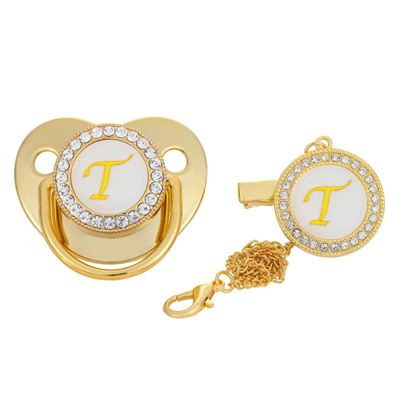 Personalised Baby Pacifier Clips Luxury Gold Bling Dummy