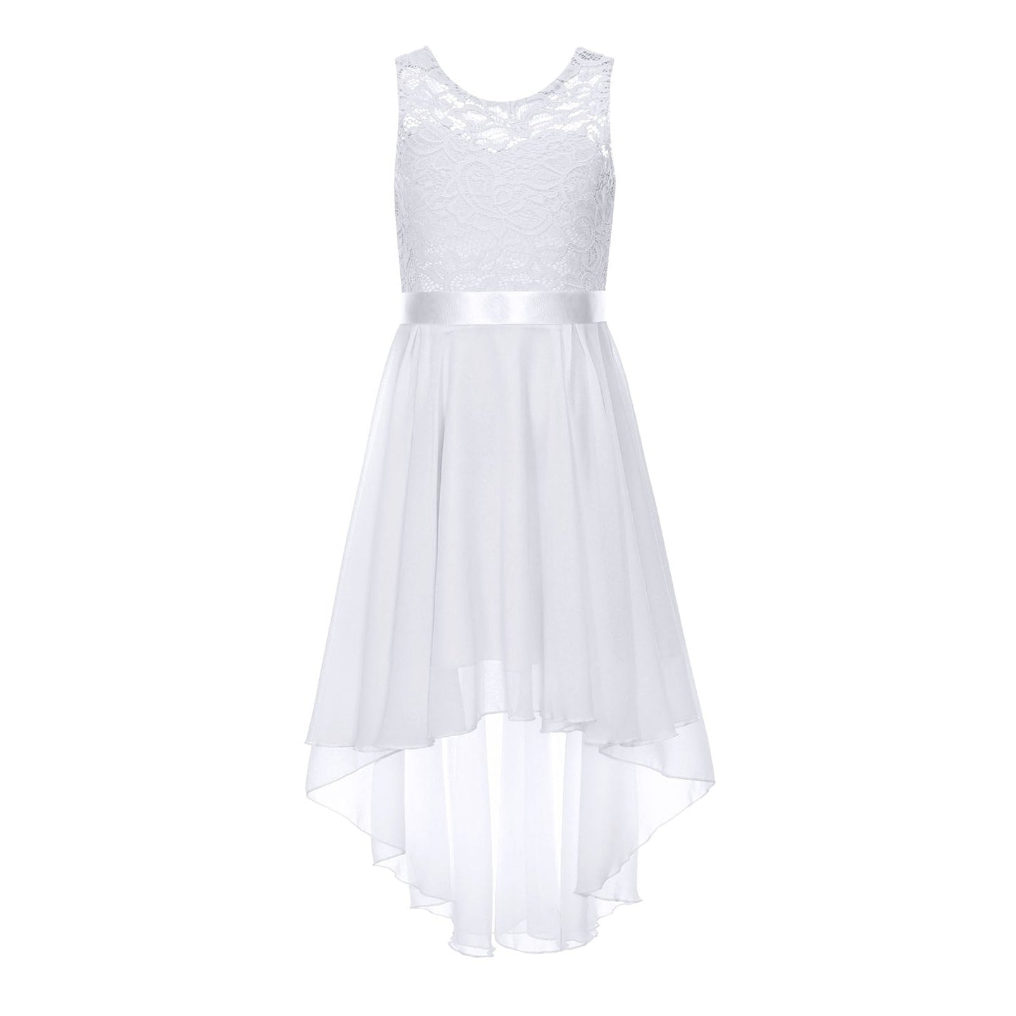 Girls Lace Floaty Dipped Hem Dress (Age 6-16 Years) White