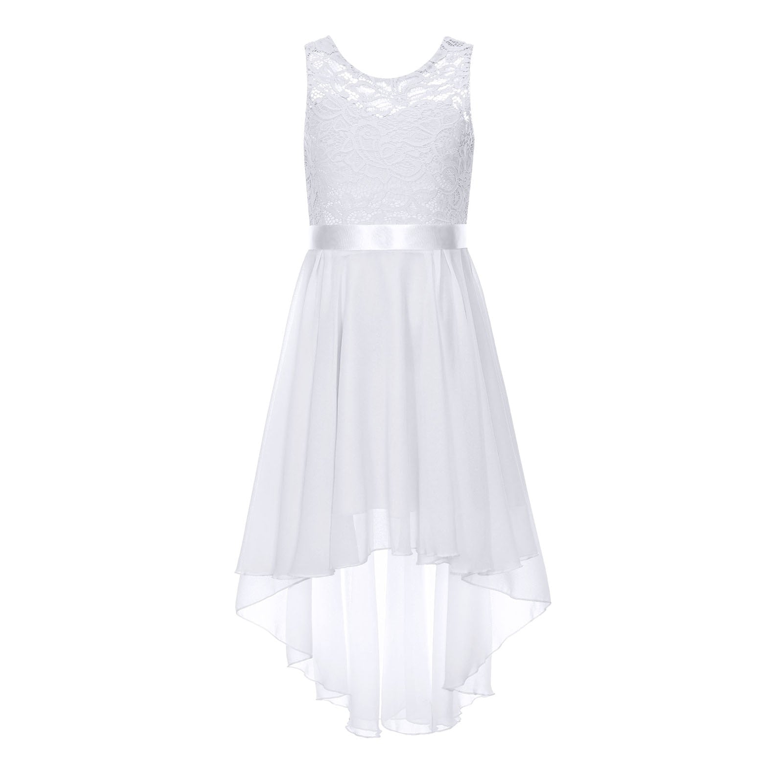 Girls Lace Floaty Dipped Hem Dress (Age 6-16 Years) White