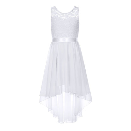 Girls Lace Floaty Dipped Hem Dress (Age 6-16 Years) White