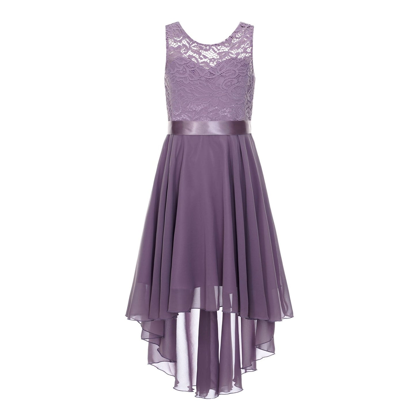 Girls Lace Floaty Dipped Hem Dress (Age 6-16 Years) Purple