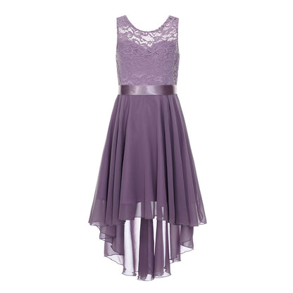 Girls Lace Floaty Dipped Hem Dress (Age 6-16 Years) Purple