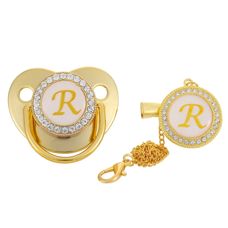 Personalised Baby Pacifier Clips Luxury Gold Bling Dummy