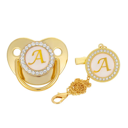 Personalised Baby Pacifier Clips Luxury Gold Bling Dummy