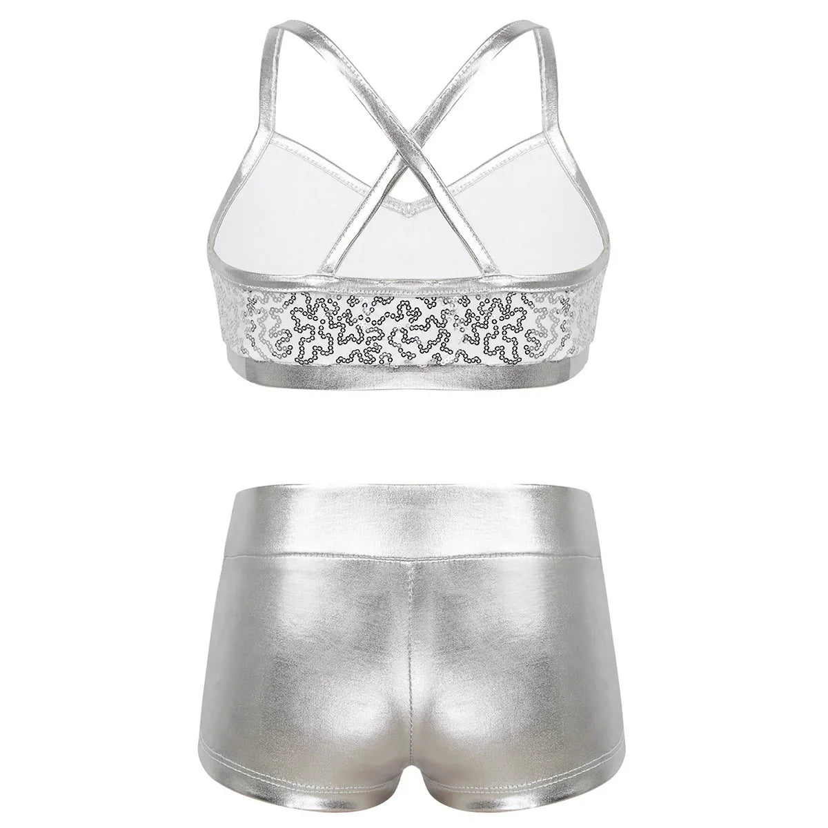 Girls Dance Gymnastics Leotard Sequin Top & Shorts (Age 6-14 YRS)