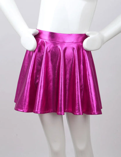 Girls Metallic Flared Pleated A-Line Mini Skater Skirt (Age 6-14 YRS)