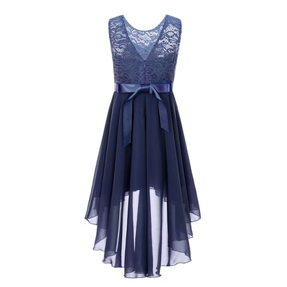 Girls Lace Floaty Dipped Hem Dress (Age 6-16 Years)
