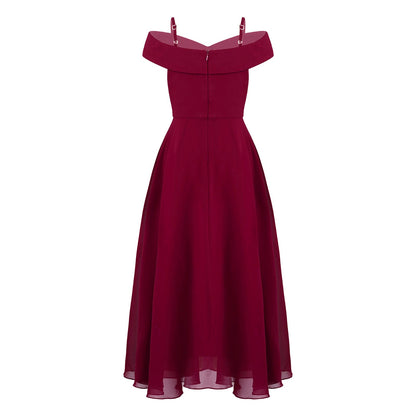 Girls Chiffon Off-the-Shoulder Adjustable A-Line Dress (Age 4-16 YRS)