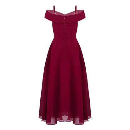 Girls Chiffon Off-the-Shoulder Adjustable A-Line Dress (Age 4-16 YRS)