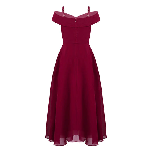 Girls Chiffon Off-the-Shoulder A-Line Maxi Dress (Age 4-16YRS)