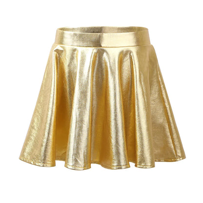 Girls Metallic Flared Pleated A-Line Mini Skater Skirt (Age 6-14 YRS)