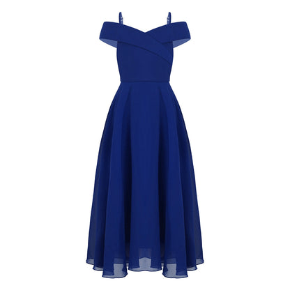 Girls Chiffon Off-the-Shoulder Adjustable A-Line Dress (Age 4-16 YRS)
