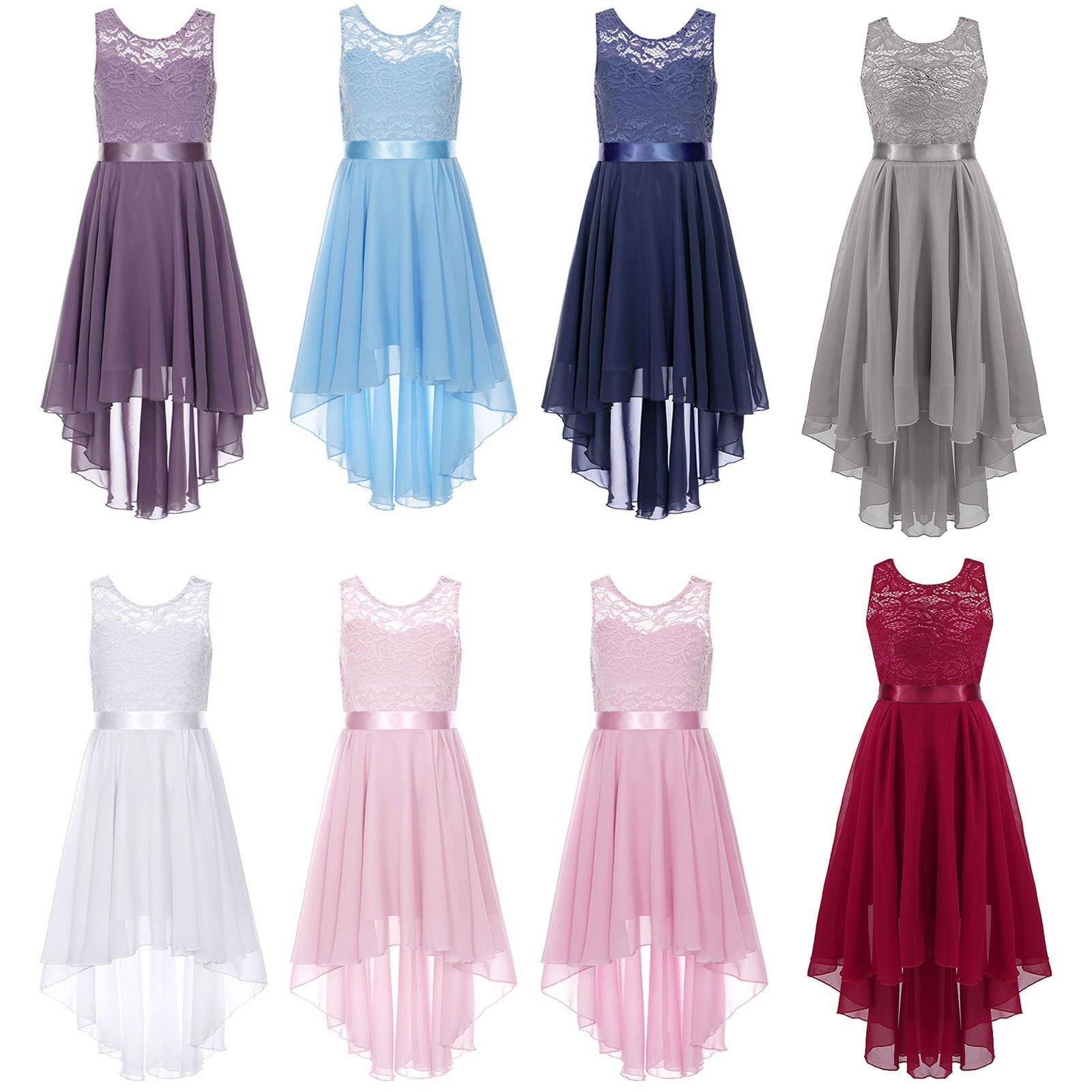 Girls Lace Floaty Dipped Hem Dress (Age 6-16 Years)