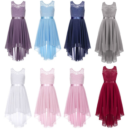 Girls Lace Floaty Dipped Hem Dress (Age 6-16 Years)