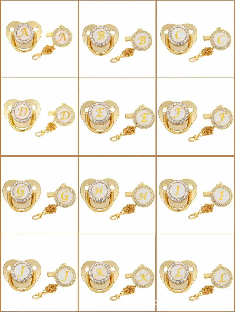 Personalised Baby Pacifier Clips Luxury Gold Bling Dummy
